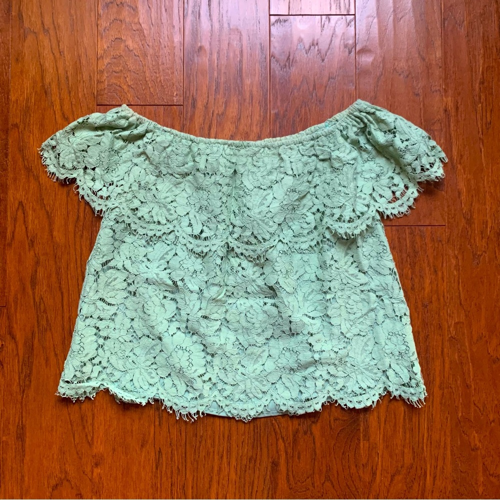 Sugar Lips Sage Off The Shoulder Lace Top | Size S - Picture 4 of 9